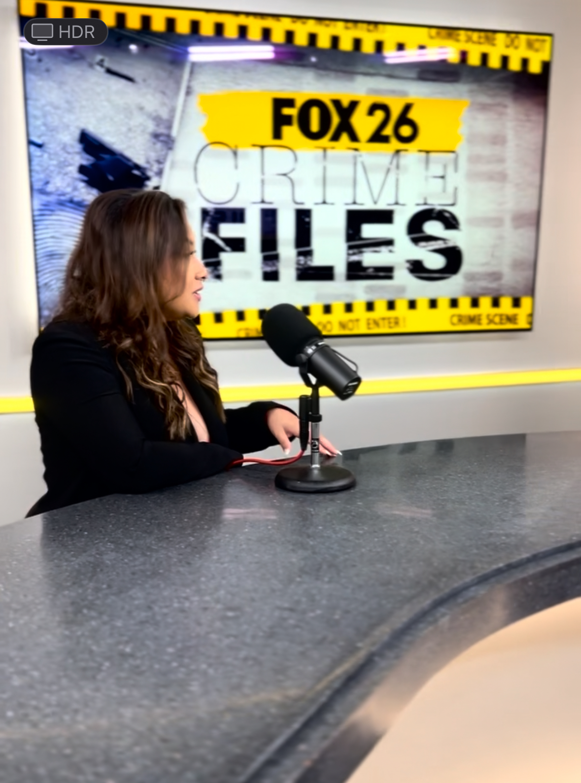 Angelica Robles on set for Fox 26 Crime Files