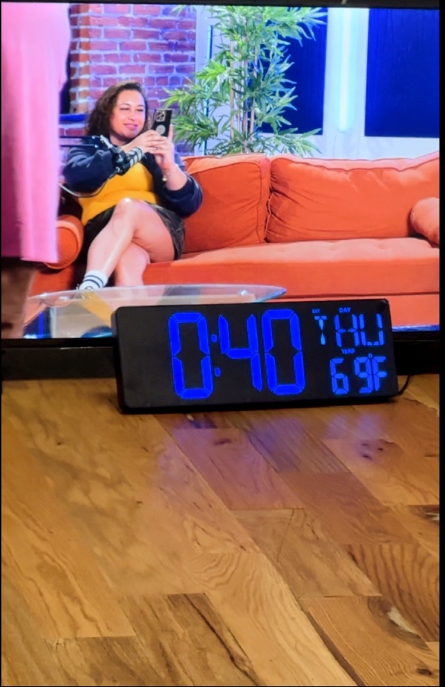 Angelica Robles appearing on a television interview segment